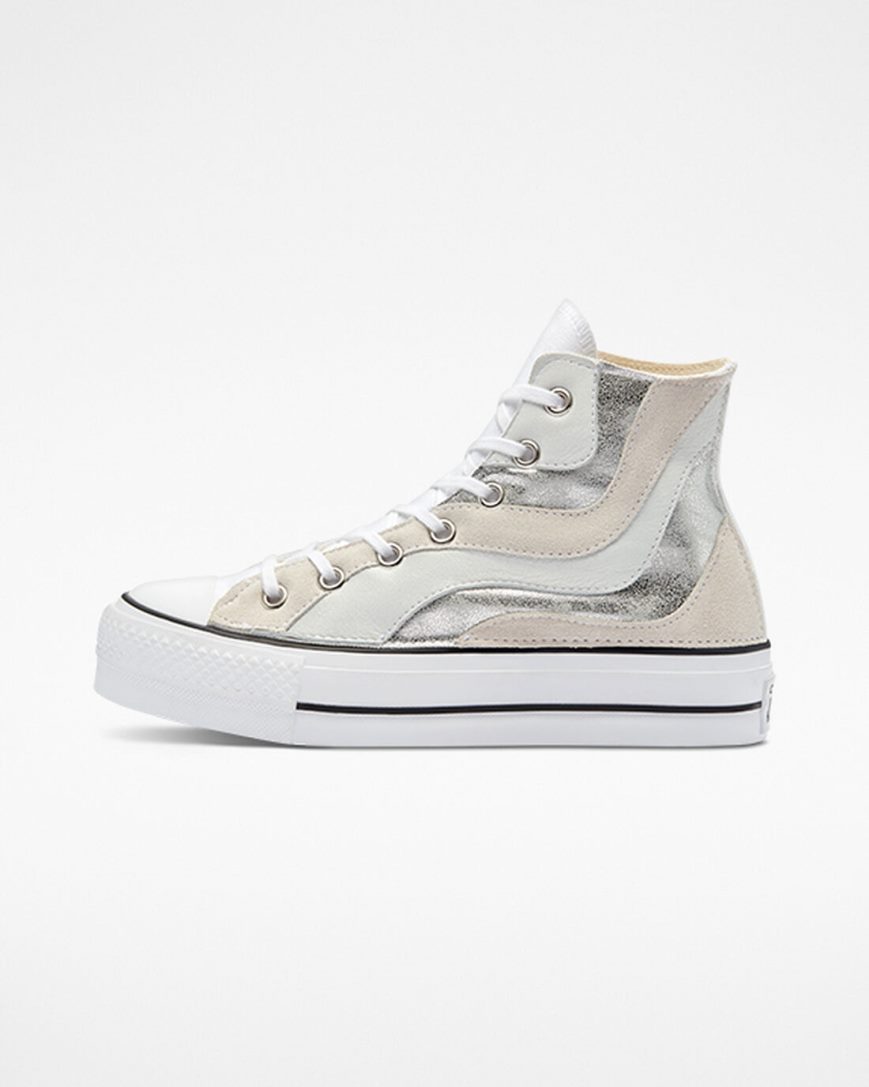 Dámské Boty Na Platformy Converse Chuck Taylor All Star Lift Metallic Wave Vysoké Bílé | CZ TOUM04